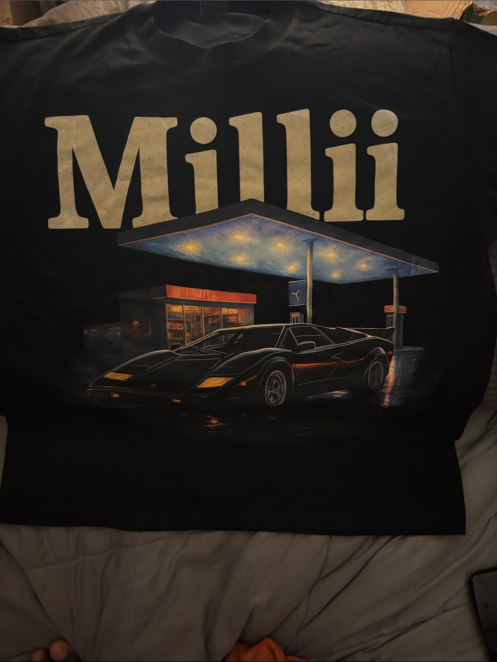 Black Short-Sleeve Graphic Tee with Sports Car Print
